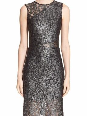 NWT Parker “Hollow” Black/Silver Lace Midi Sheath Dress